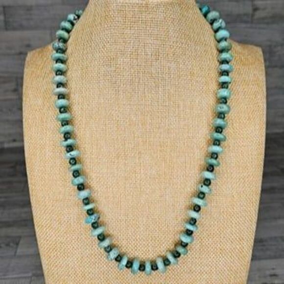 Natural Round Stone Beaded 1/20th 14K G.P. Necklace 24"L - Picture 2 of 6